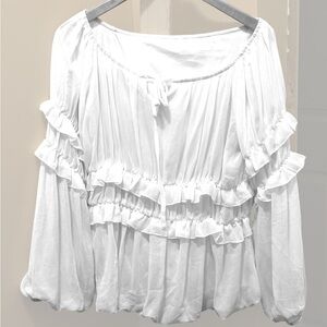 Ruffled Off-The-Shoulder Long Sleeve Fully Lined Blouse Women's Size M White
